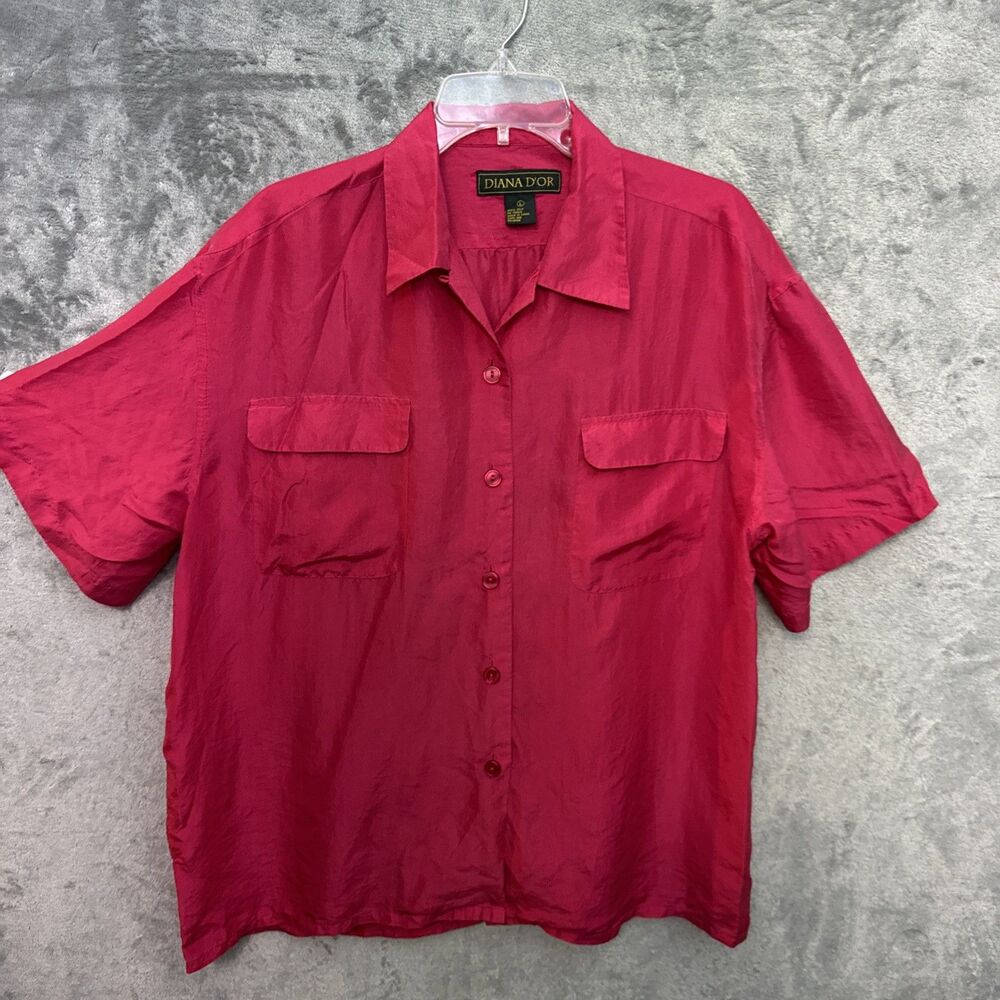 Diana D’or 100% Silk Blouse Lg pink button up casual/dress